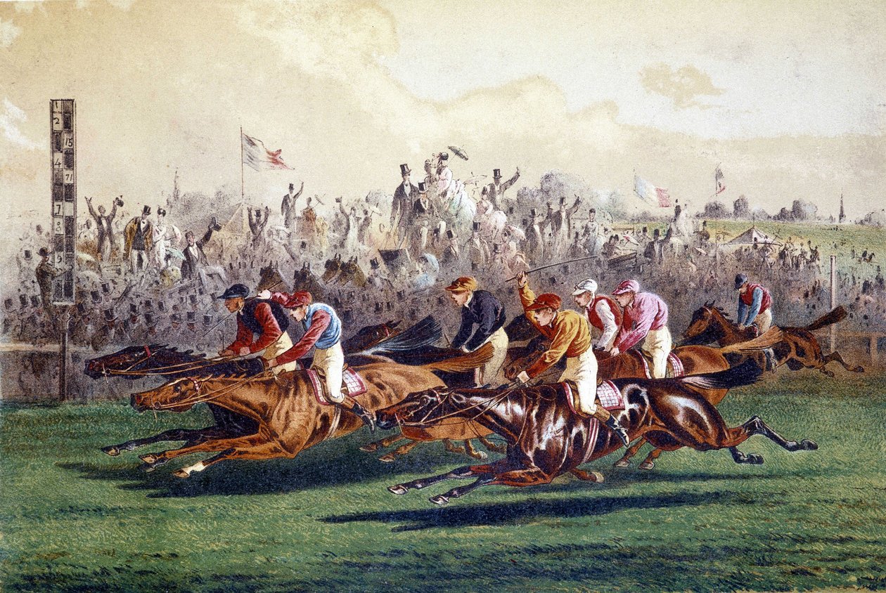 Ankomst til et hestevæddeløb. 1800-tals illustration. af Unknown artist