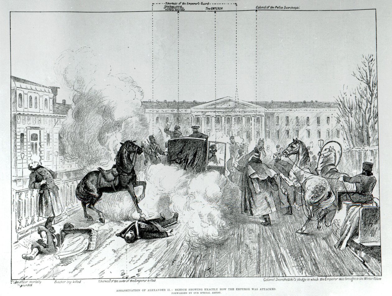 Angreb på zar Alexander II (1818 - 1881) i 1881. af Unknown artist