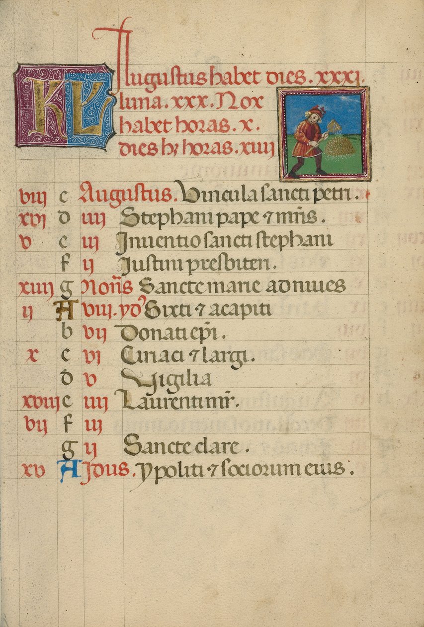 Kalenderside for august; Tærskning af Unknown artist