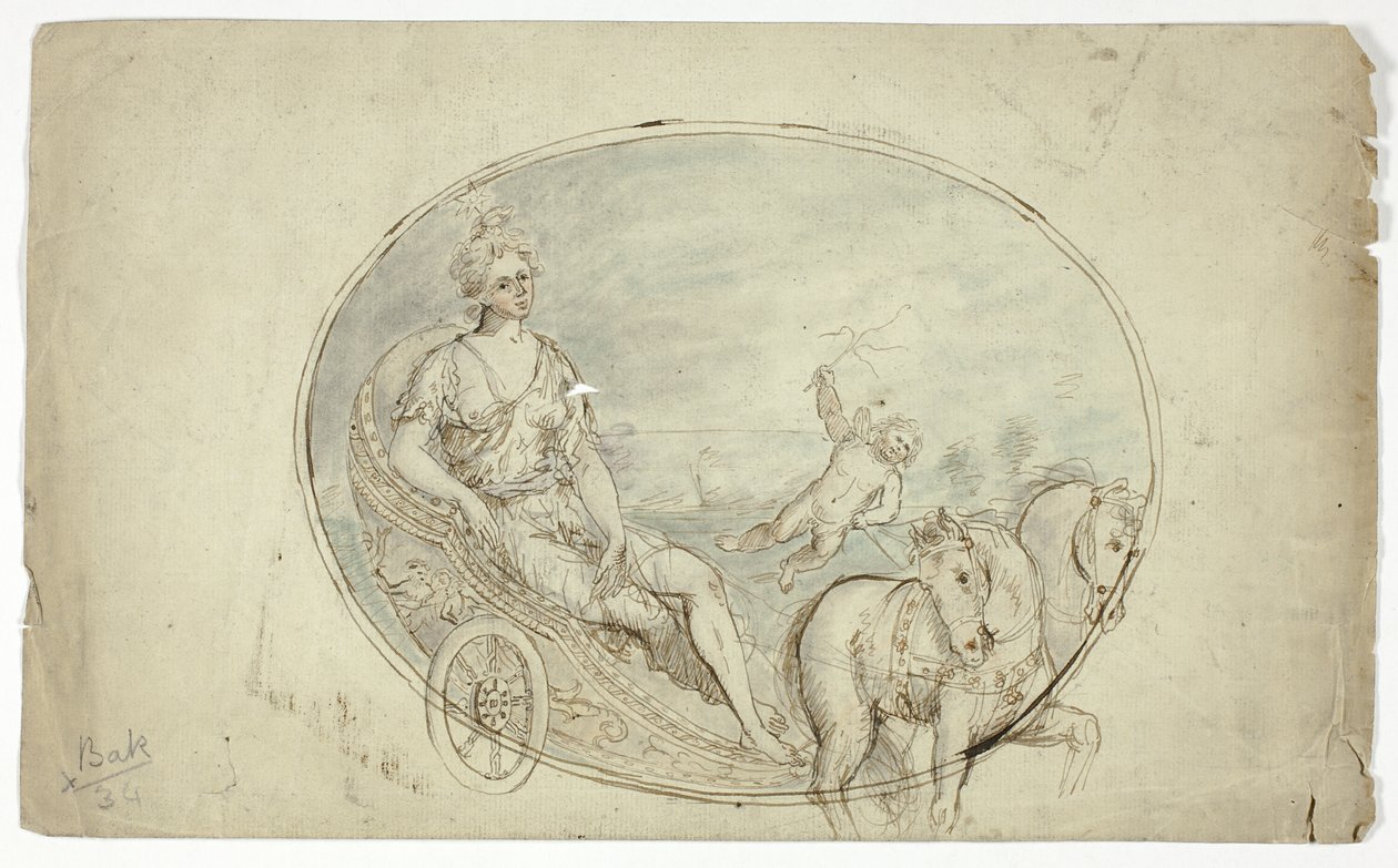 Aurora i sin vogn (recto); tre mandlige portrætbuster (verso) af Unknown artist