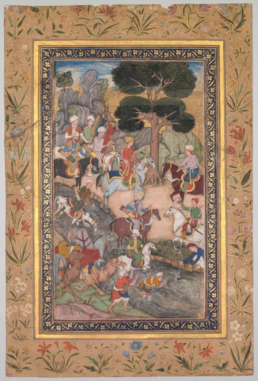 Babur møde med sultan Ali Mirza ved Kohik-floden, fra en Babur-nama (Baburs erindringer) af Unknown artist