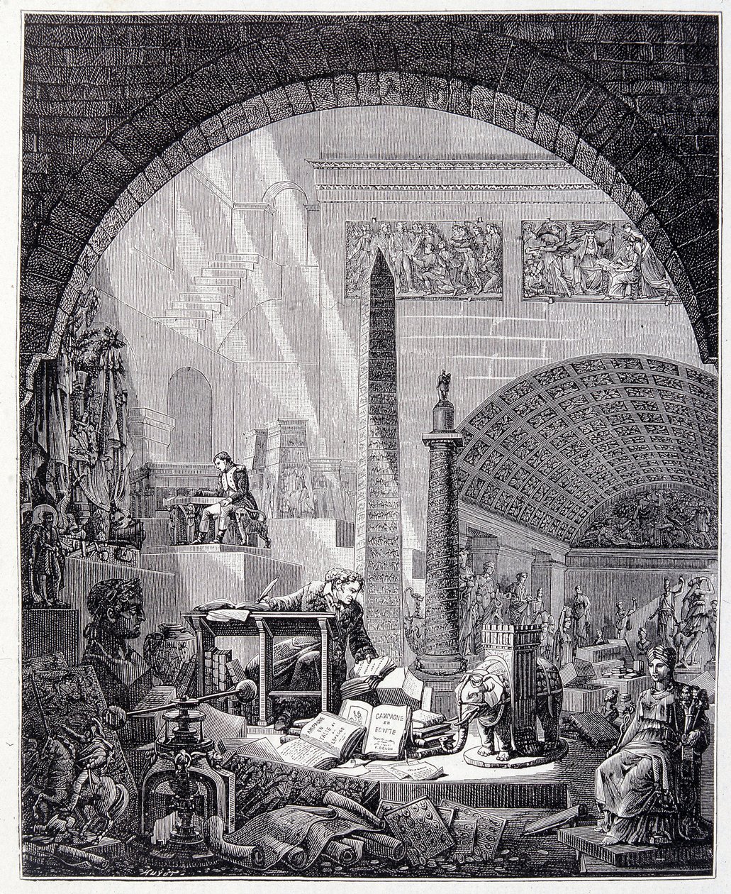 Baron Dominique Vivant-Denon (Vivant denon) på sit kontor, omgivet af kunstgenstande og Napoleon af Unknown artist