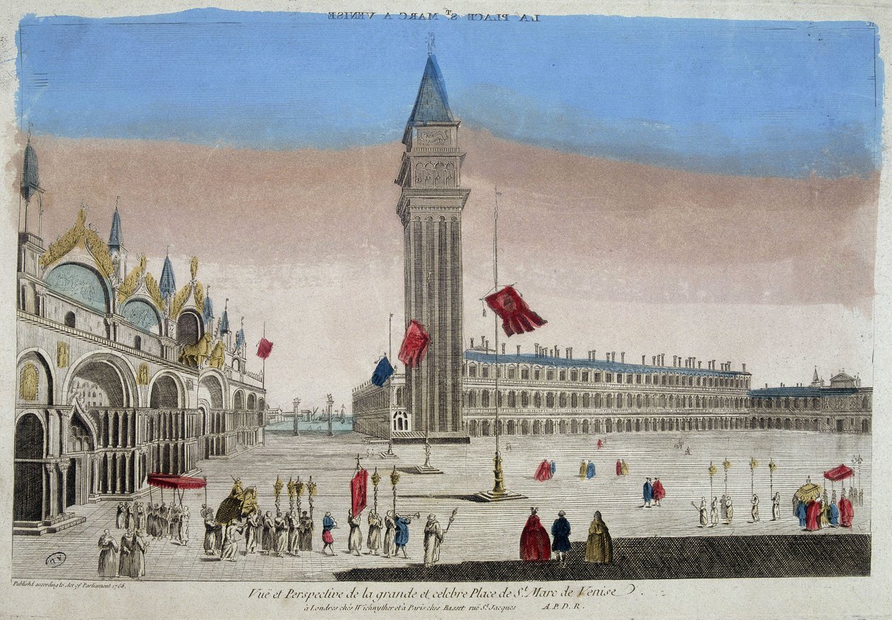 Basilikaen og Markuspladsen (San Marco) i Venedig. af Unknown artist