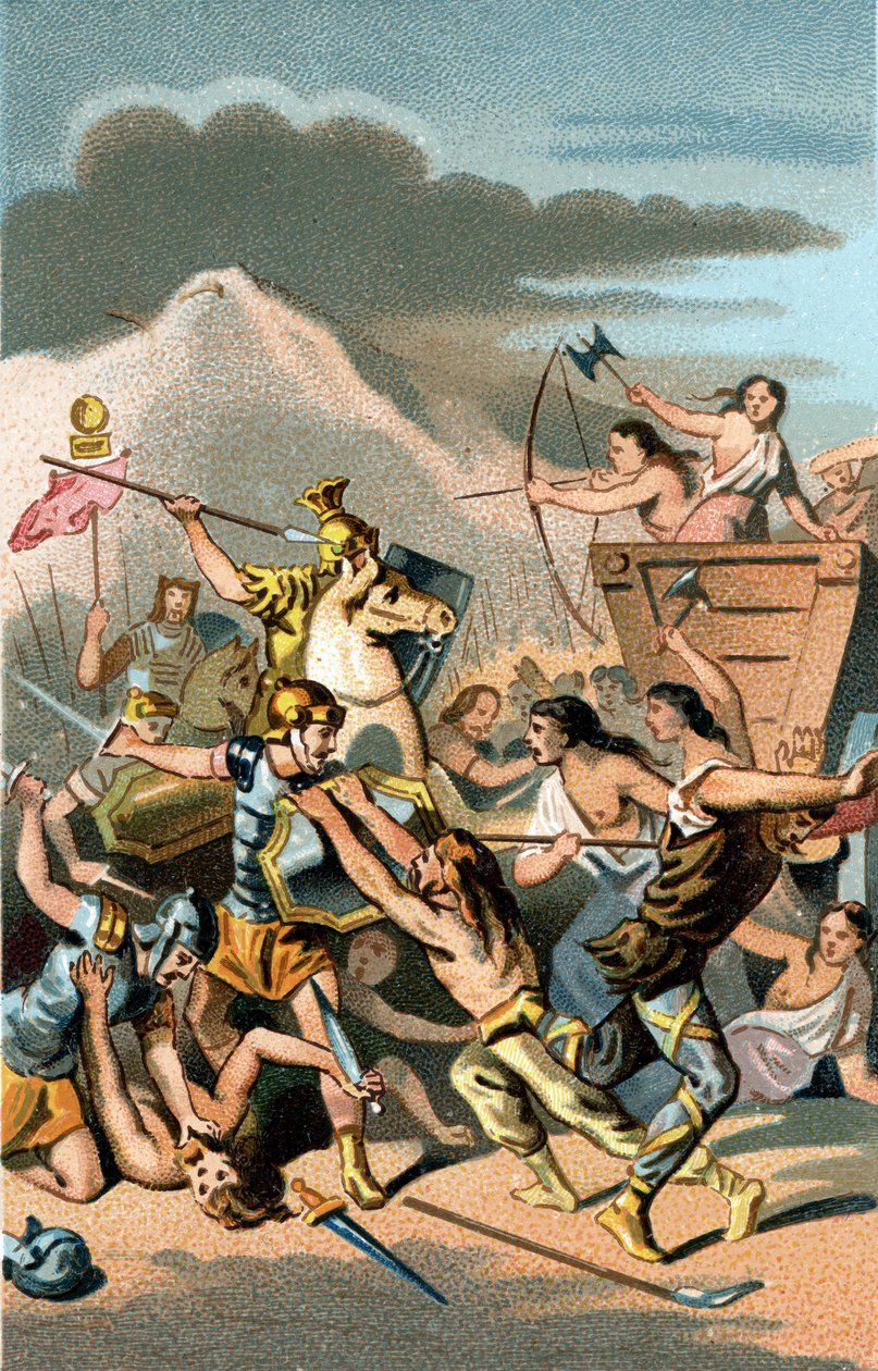 Slaget ved Aix: Invasion af Cimbres og germanere fra 110 til 102 f.Kr. Teutonerne blev besejret af Caius Marius, den kloge, romerske konsul. af Unknown artist