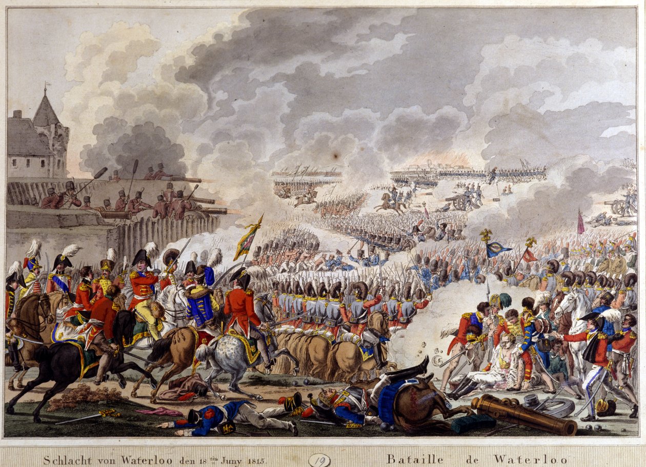Slaget ved Waterloo den 18. juni 1815. gravering 1800-tallet af Unknown artist
