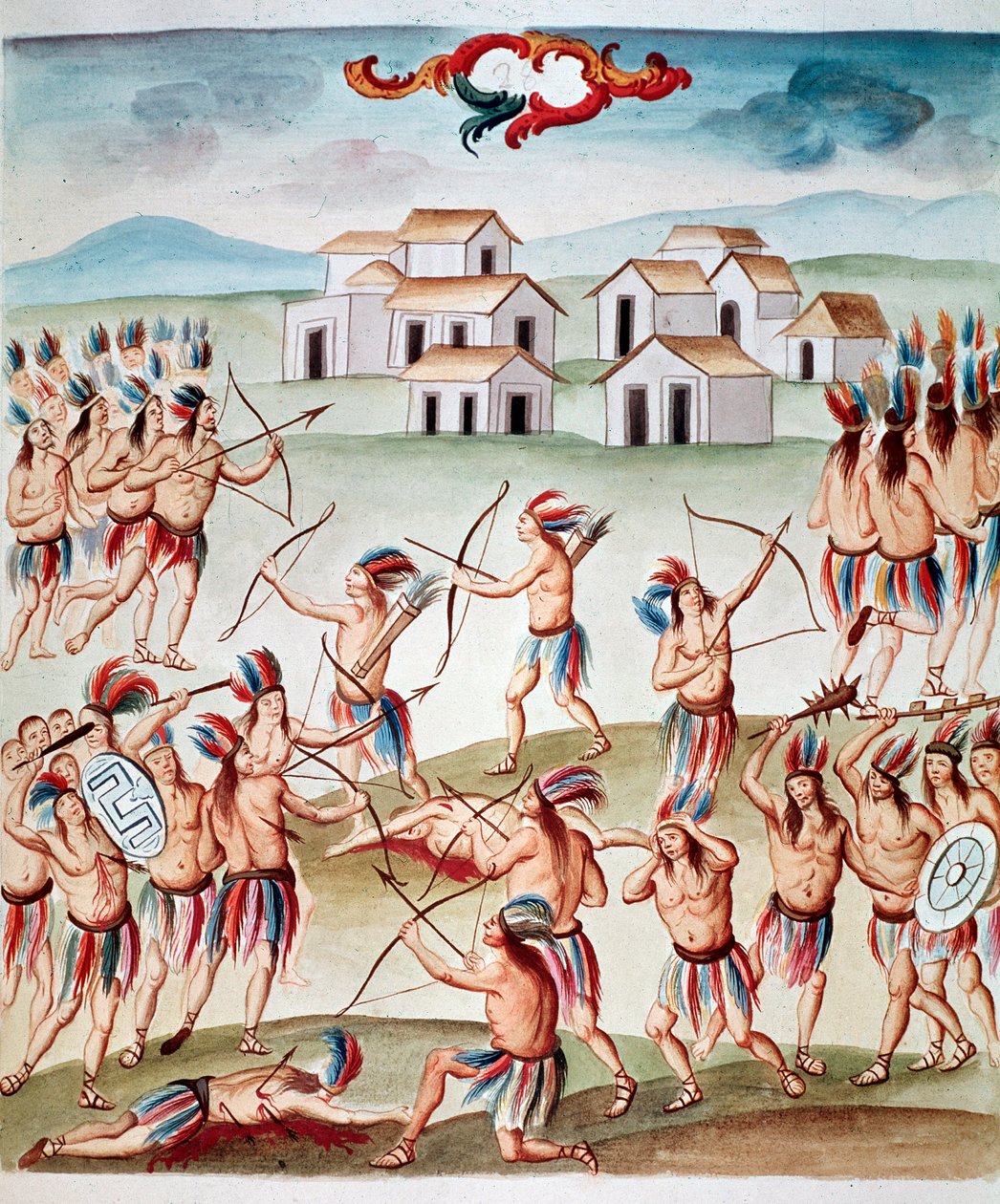 Kampscene, baghold i Acolman, Mexico (Watercolou, ca. 1770-1780) af Unknown artist