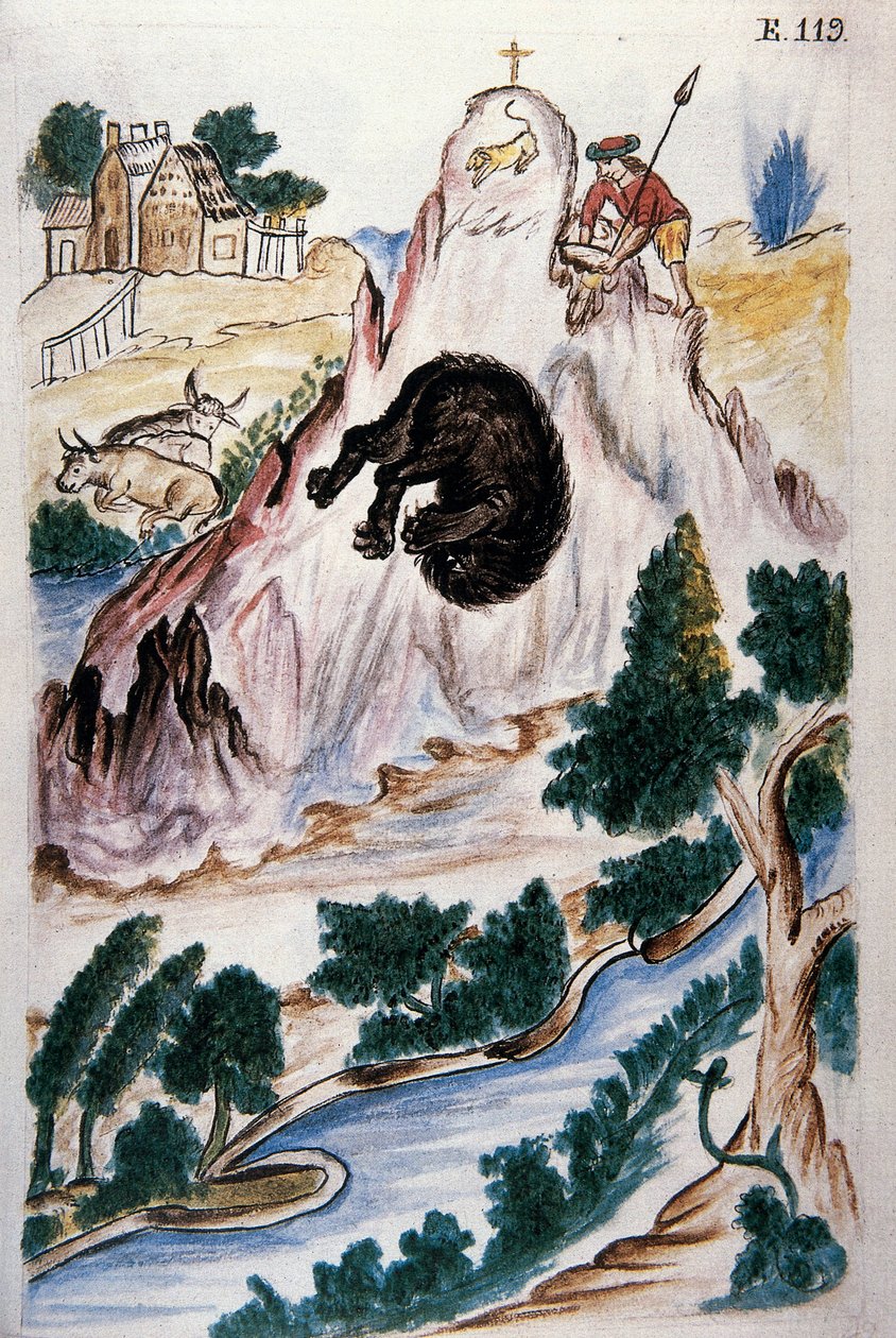 Bjørnejagt, fra bogen "Trujillo of Peru" eller "Codex Martinez Companion", af Balthazar Martinez Companion og Bujanda, biskop af Trujillo (1782-1785) af Unknown artist