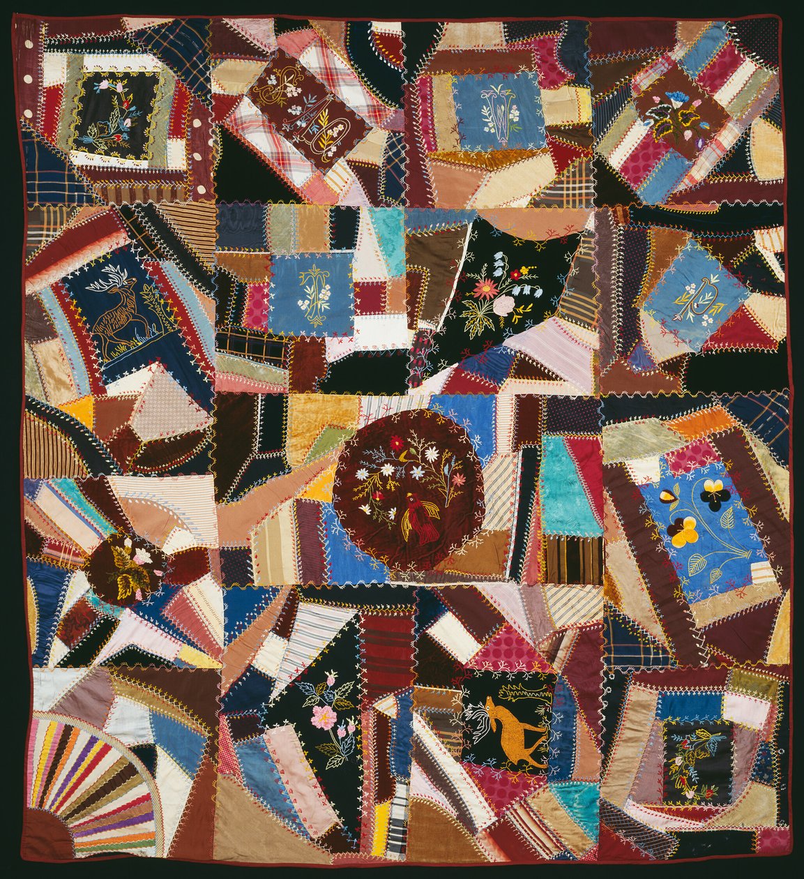 Sengetæppe (Crazy Quilt) af Unknown artist