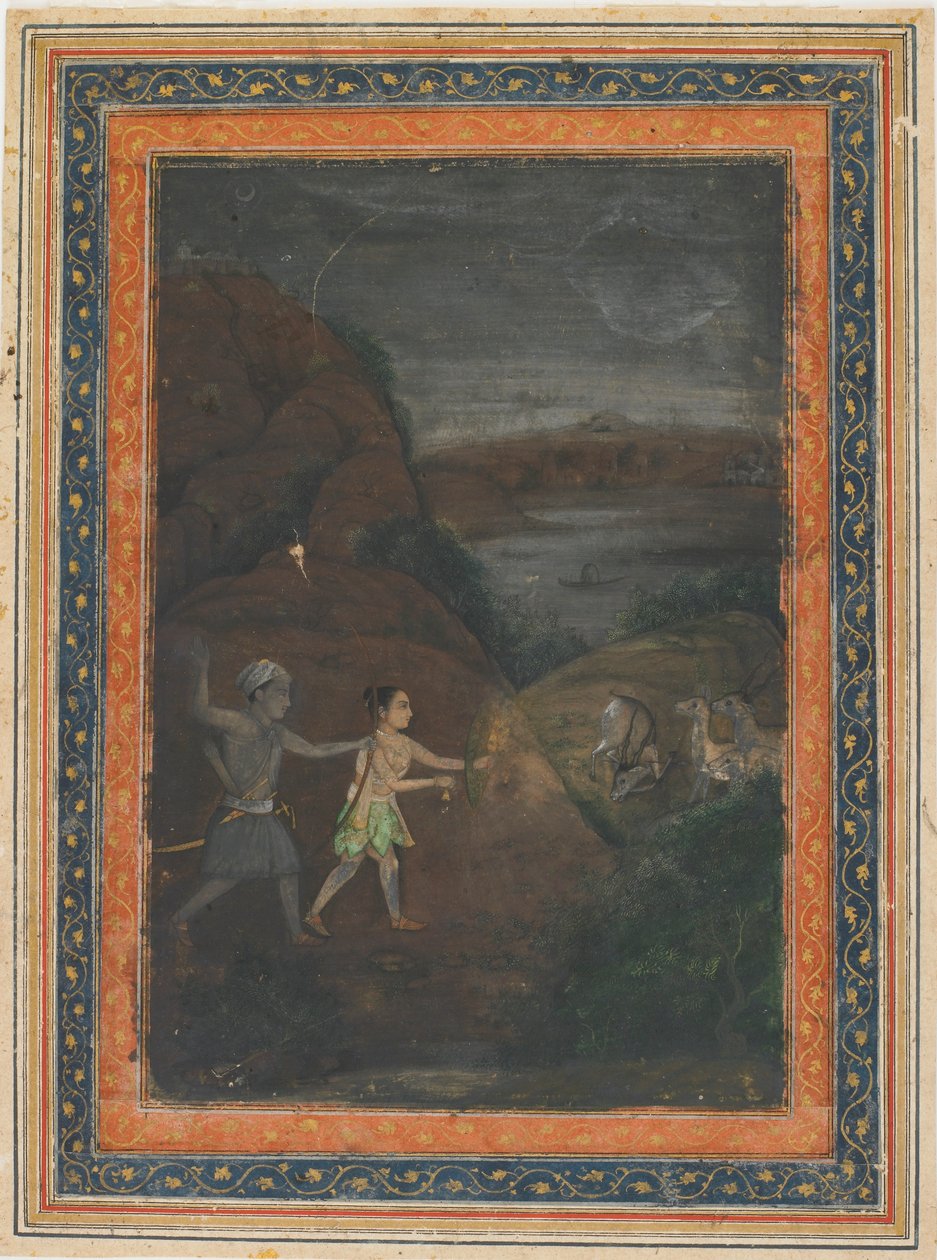 Bhils jager hjorte om natten af Unknown artist