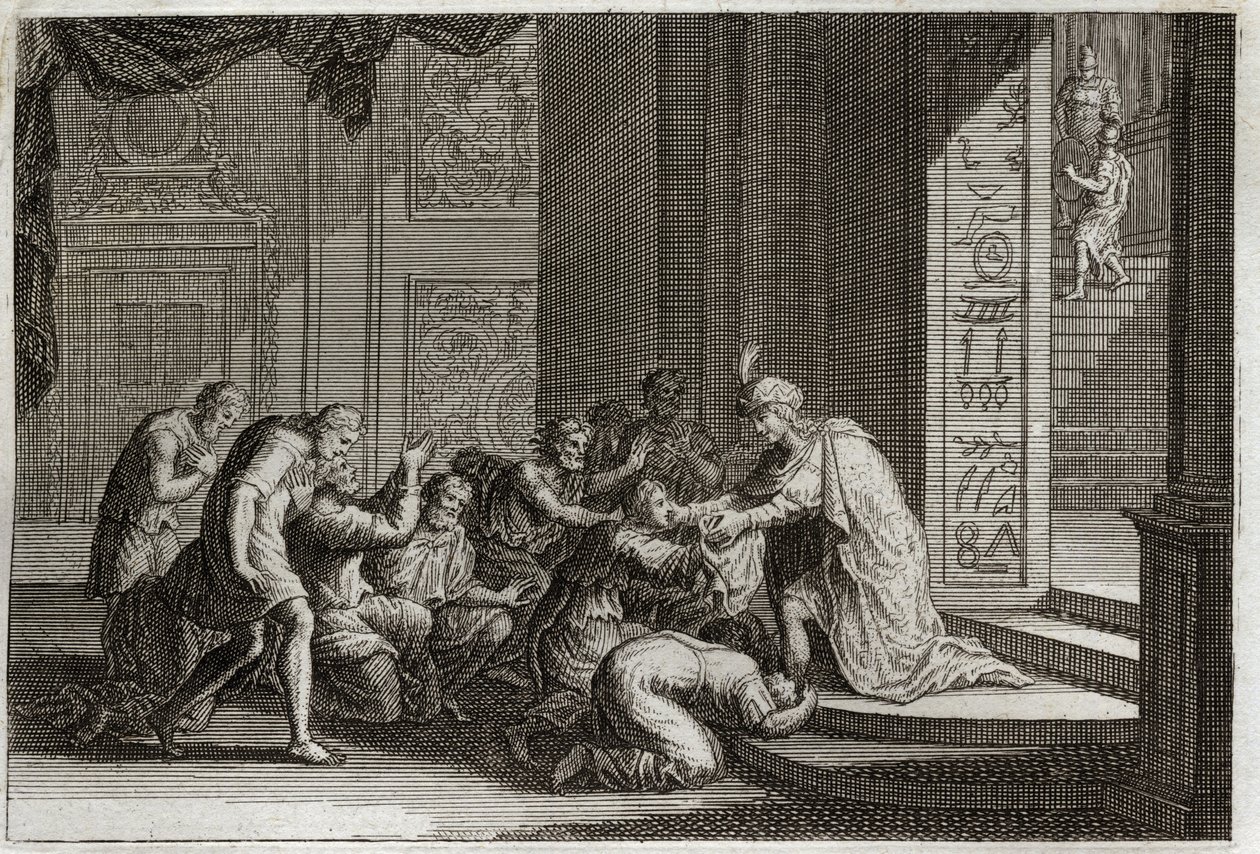 Bible of Royaumont, Det Gamle Testamente: Josef genkendes af sine brødre. Illustration fra 1811. af Unknown artist