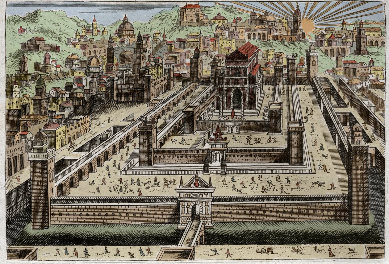 Bible of Royaumont, Gamle Testamente: Salomons tempel - Salomon byggede templet i Jerusalem - Illustration fra 1811 af Unknown artist