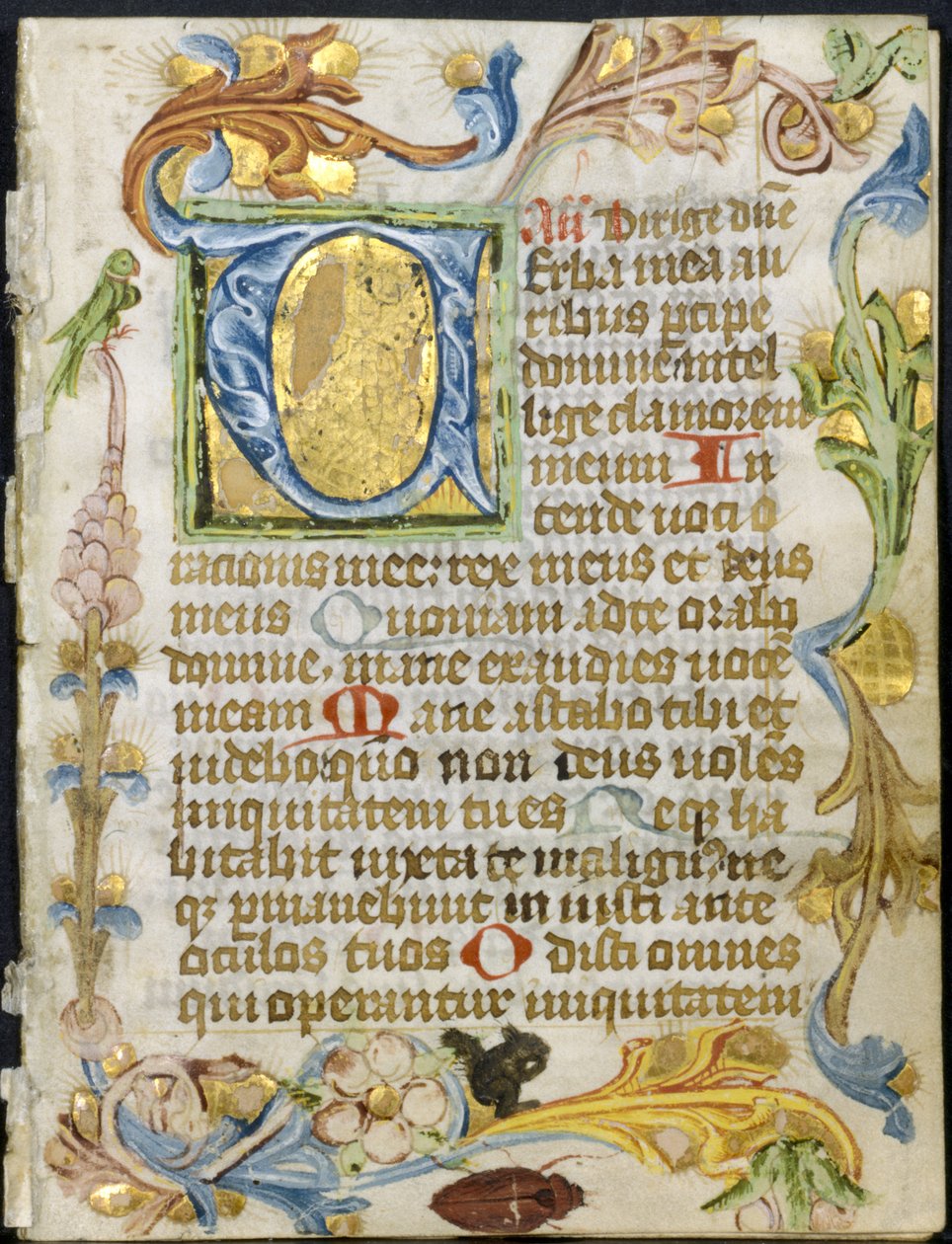 Bifolio fra a Book of Hours: Initial V med blomsterkant af Unknown artist