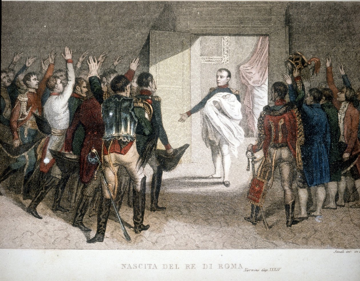 Fødsel af kongen af Rom: Napoleon II (Francis Charles Joseph Napoleon Bonaparte), søn af kejser Napoleon I (1769-1821). 1811-1832. af Unknown artist