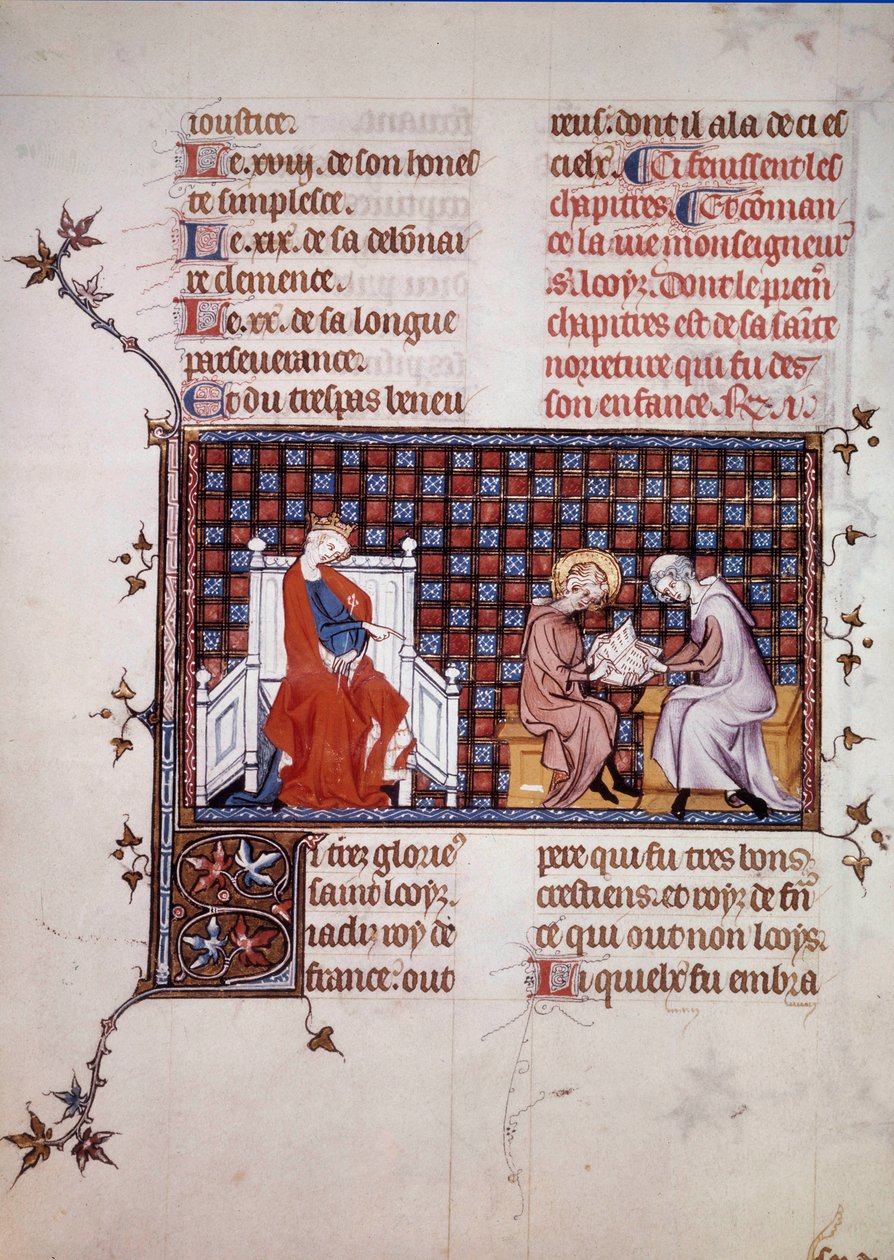 Blanche de Castille, dronning af Frankrig (1188-1252), leder uddannelsen af sin søn Louis IX (1214-1270) (Saint Louis Miniature fra et manuskript "Life and Miracles of Saint Louis" af William af Saint Pathus. 1320. Paris , B.N. af Unknown artist