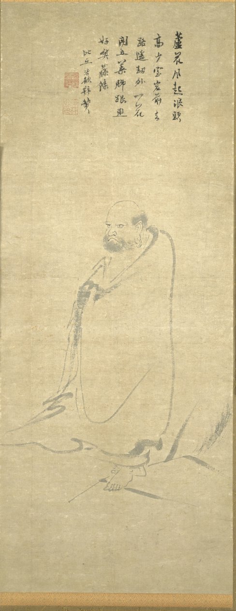 Bodhidharma krydser Yangzi på et siv af Unknown artist