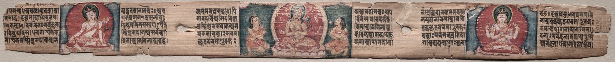 Bodhisattva Manjushri med to former for Avalokiteshvara: Folio 348 (recto), fra en Gandavyuha-sutra (Skriften om den Højeste Array) af Unknown artist