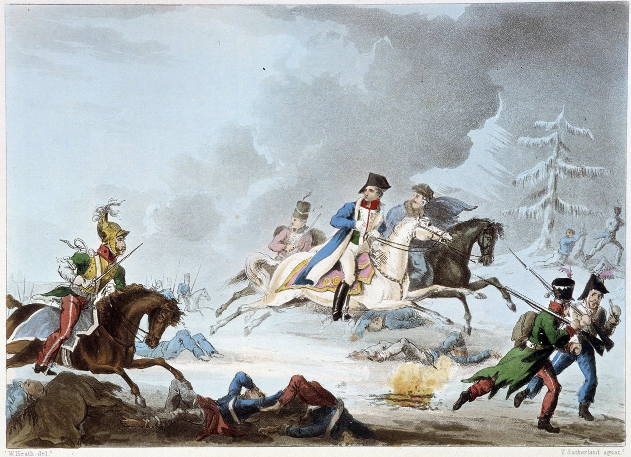 Bonaparte i slaget ved Krasnoi - i "" Napoleonskrigene"" af Sutherland, Dubourg, London af Unknown artist