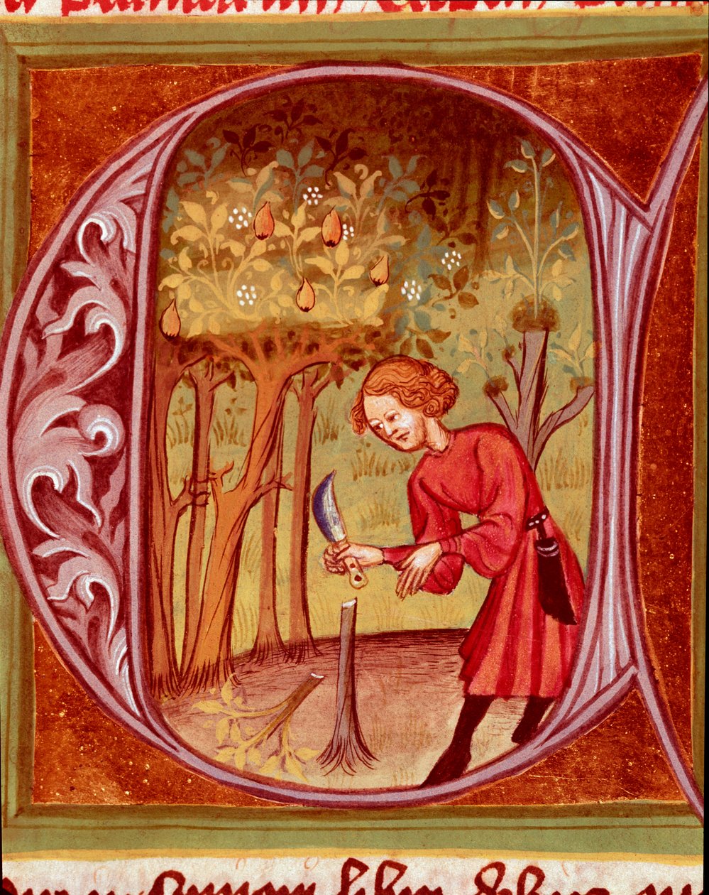Botanisk: en gartner, der praktiserer en transplantation. Miniature taget fra "The Rustican or Book of Country and Rural Profit" (Rerum ruralium commodorum) af Pietro de Crescenzi (Crescent Stone eller Crescens Stone) (1233-1320) Prag fra det 14. århundred af Unknown artist