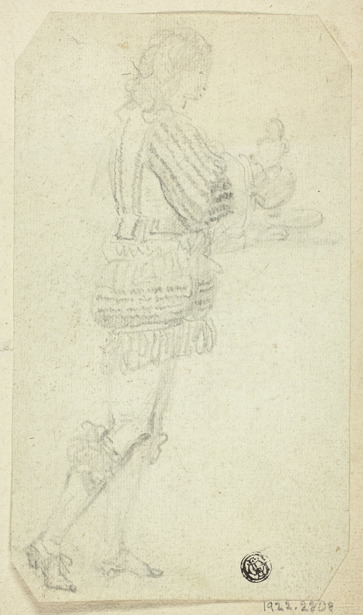 Dreng i historisk kjole bærer objekt af Unknown artist