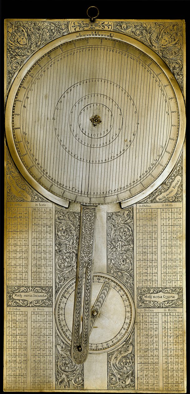 Messinginstrument kendt som "Jovilabe"" (Jovilabium) projiceret efter undersøgelser af Jupiters satellitperioder af astronomen Galileo Galilei (Galilæa) (1564-1642) omkring 1610. 1650-1700 Firenze, Istituto e Museo di Storia delle Scienze. af Unknown artist