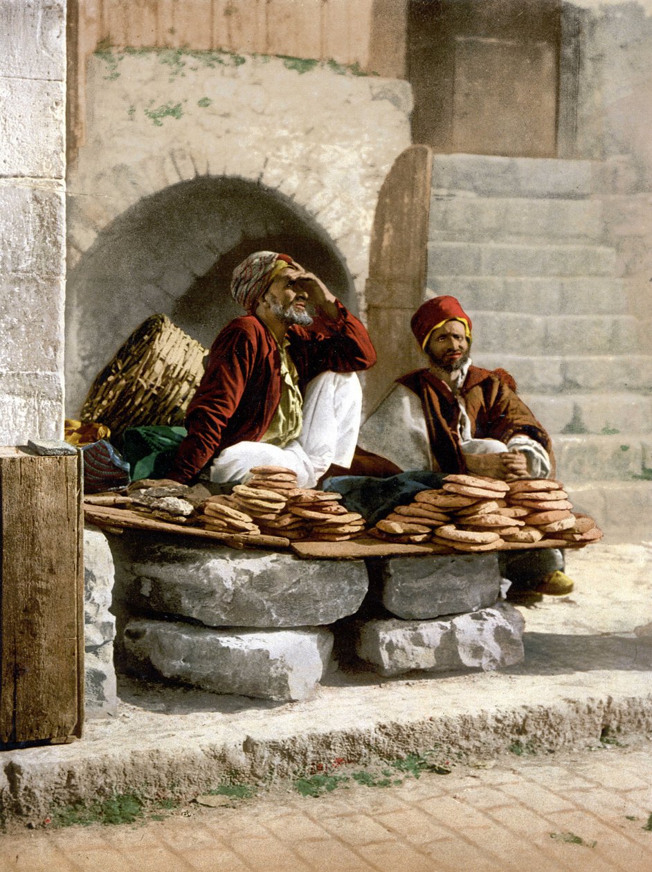 Brødsælgere i Jerusalem. Photochrome sd mellem 1890-1900. af Unknown artist