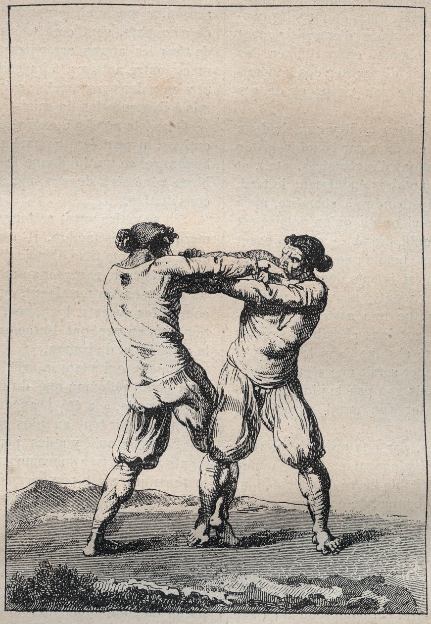 Bretonske wrestlere graverer i "" Voyage in Finistere eller State of this Department i 1794 og 1795"" af Jacques Cambry (1749-1807) af Unknown artist