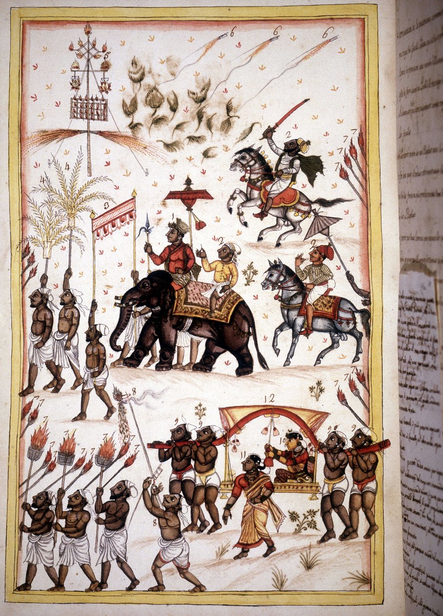 Brudeoptog af ægtefæller af høj social klasse - Side fra manuskriptet (ms.8300) "History of Mogol"" (Moghul eller Moghol) af Stefano Nivibus Cardeira. 1700-tallet. Bibloteca marciana, Venedig af Unknown artist