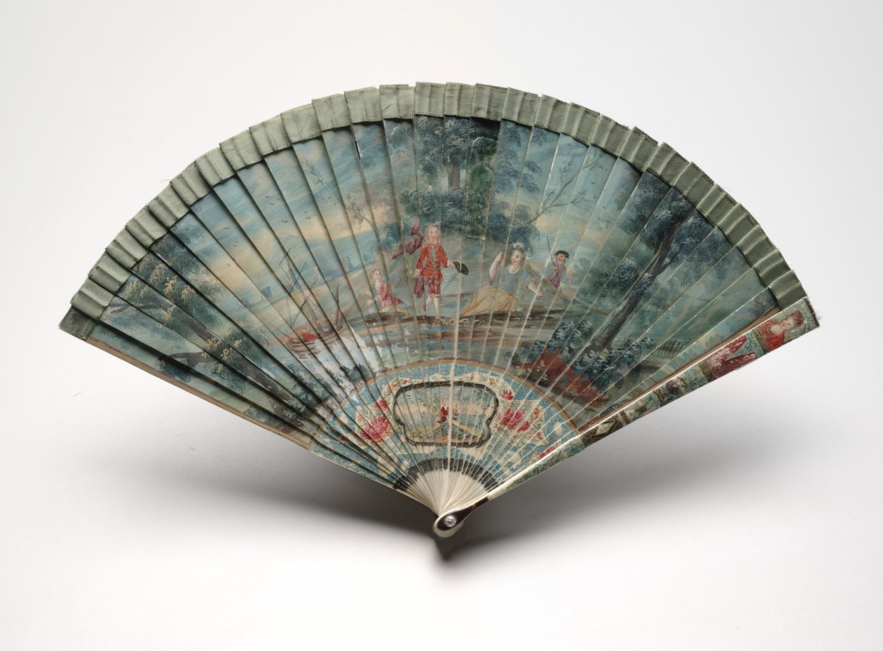 Brisé fan with a scene of two couples in a landscape, c.1700-25dani af Unknown artist