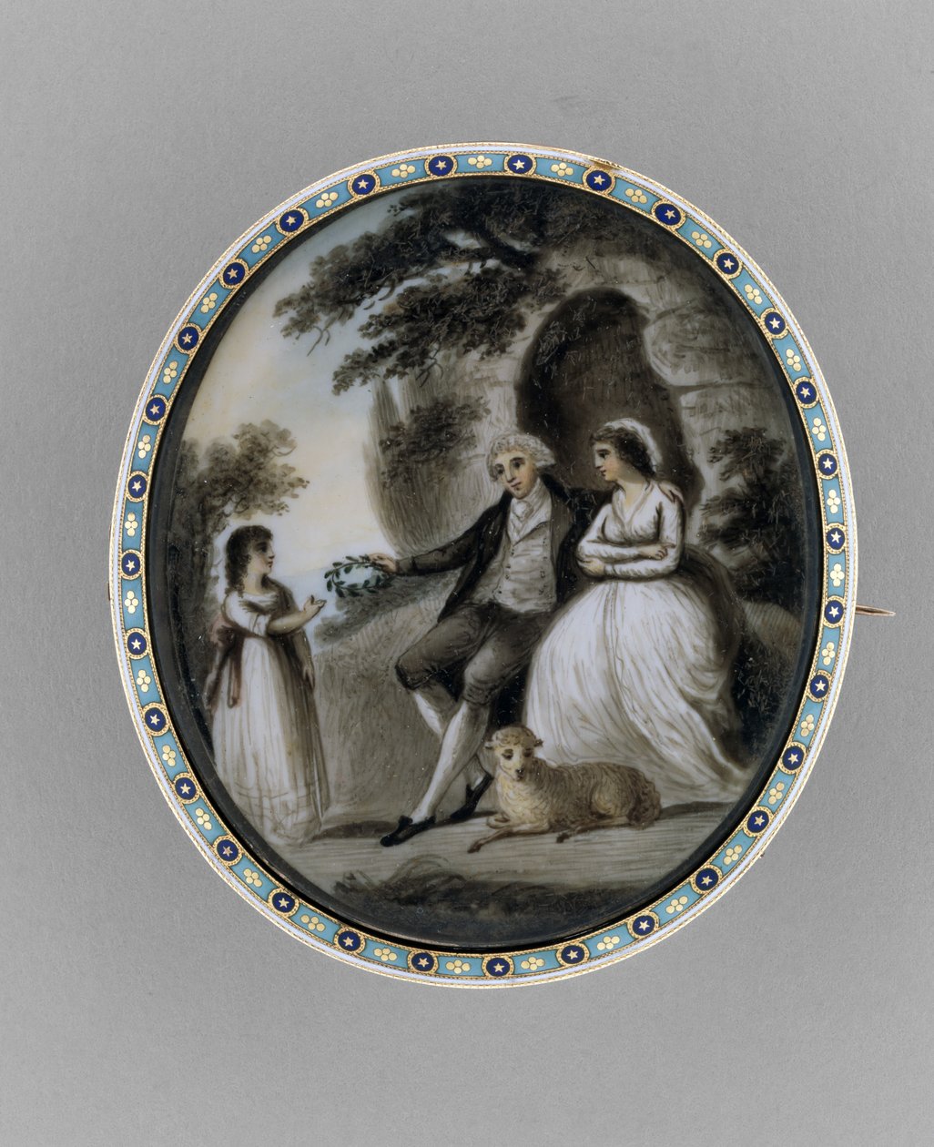 Broche, ca. 1800 (sepia på elfenben, hår, emalje af Unknown artist
