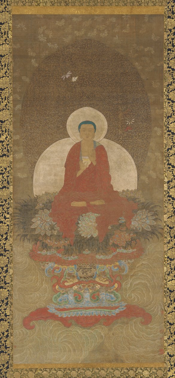 Buddha troner på en måtte af Kusa-græs af Unknown artist