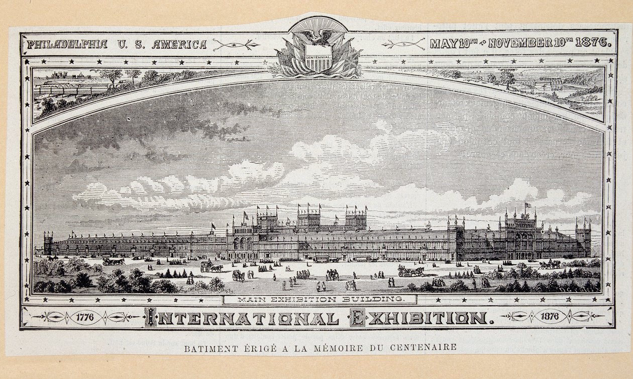 Opbygning af erige til minde om hundredårsdagen (1776-1876) på Philadelphia International Exhibition af Unknown artist