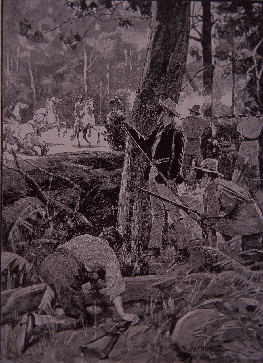 Bushrangers, australske fredløse, røver en guldeskorte (gravering) af Unknown artist