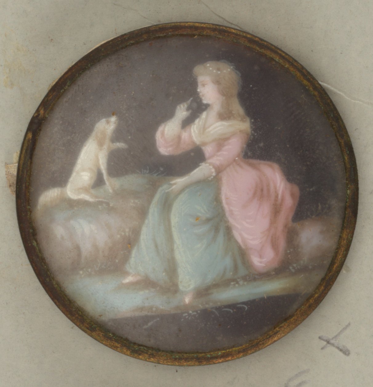 Knap med malet dame og hund af Unknown artist