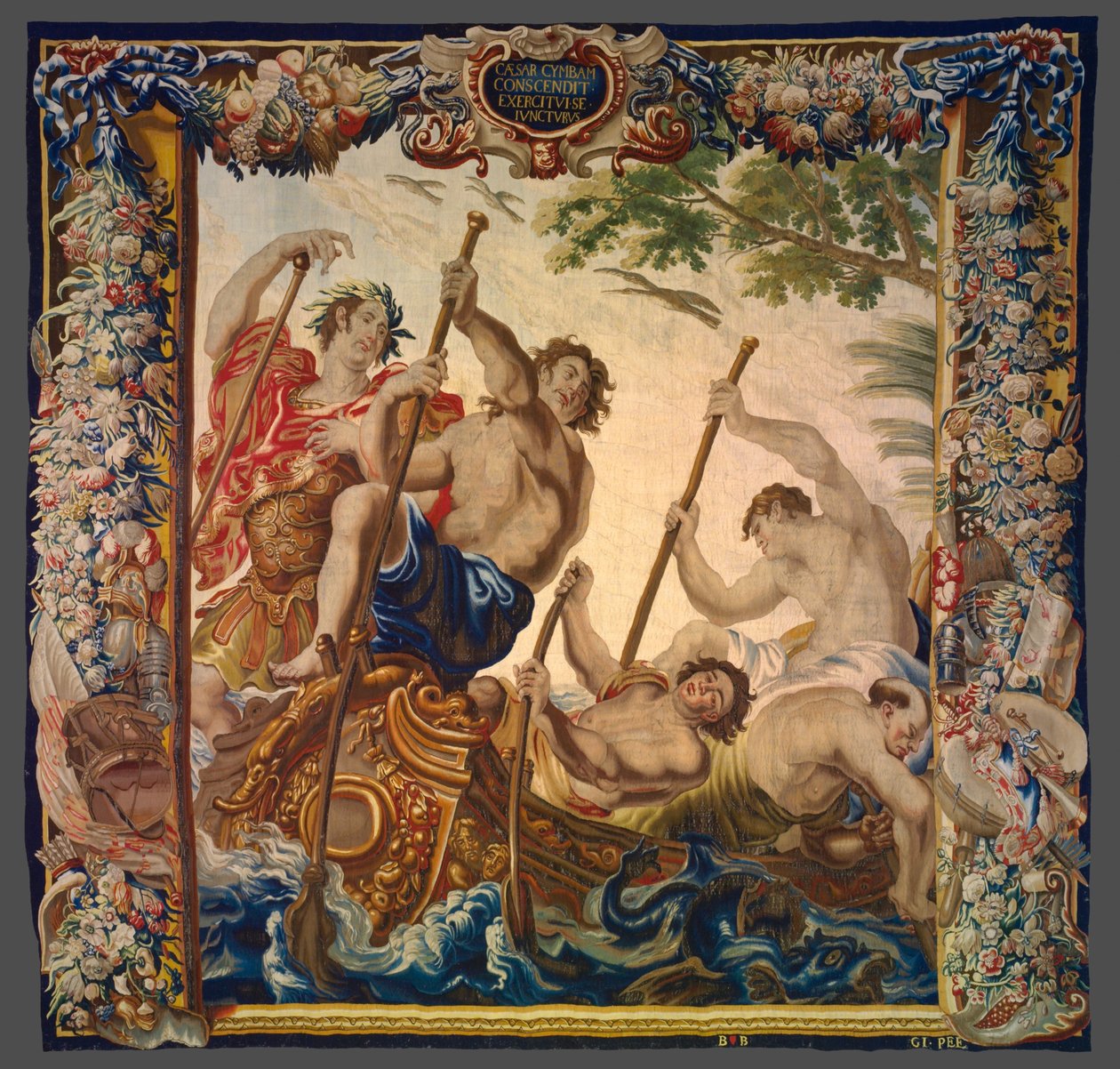 Cæsar sejler ud med båd for at slutte sig til sin hær fra Historien om Cæsar og Kleopatra af Unknown artist