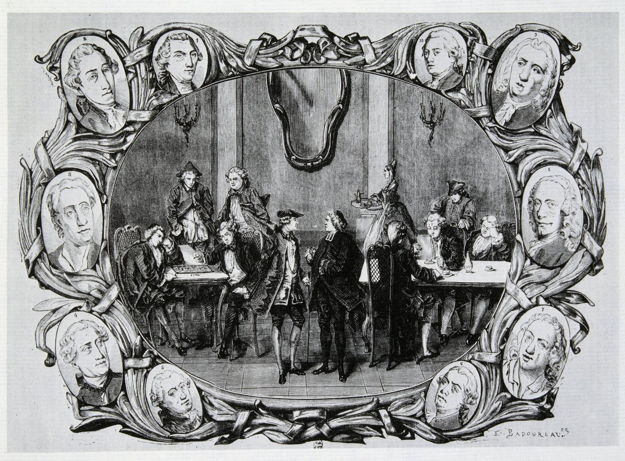 Café Procope i Paris i det 18. århundrede med Buffon, Gilbert, Diderot, D