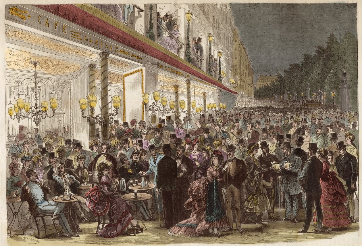 Cafe på Grands Boulevards en sommeraften 1869 - Paris - Cafe på Grands Boulevards en sommeraften - 1869 af Unknown artist