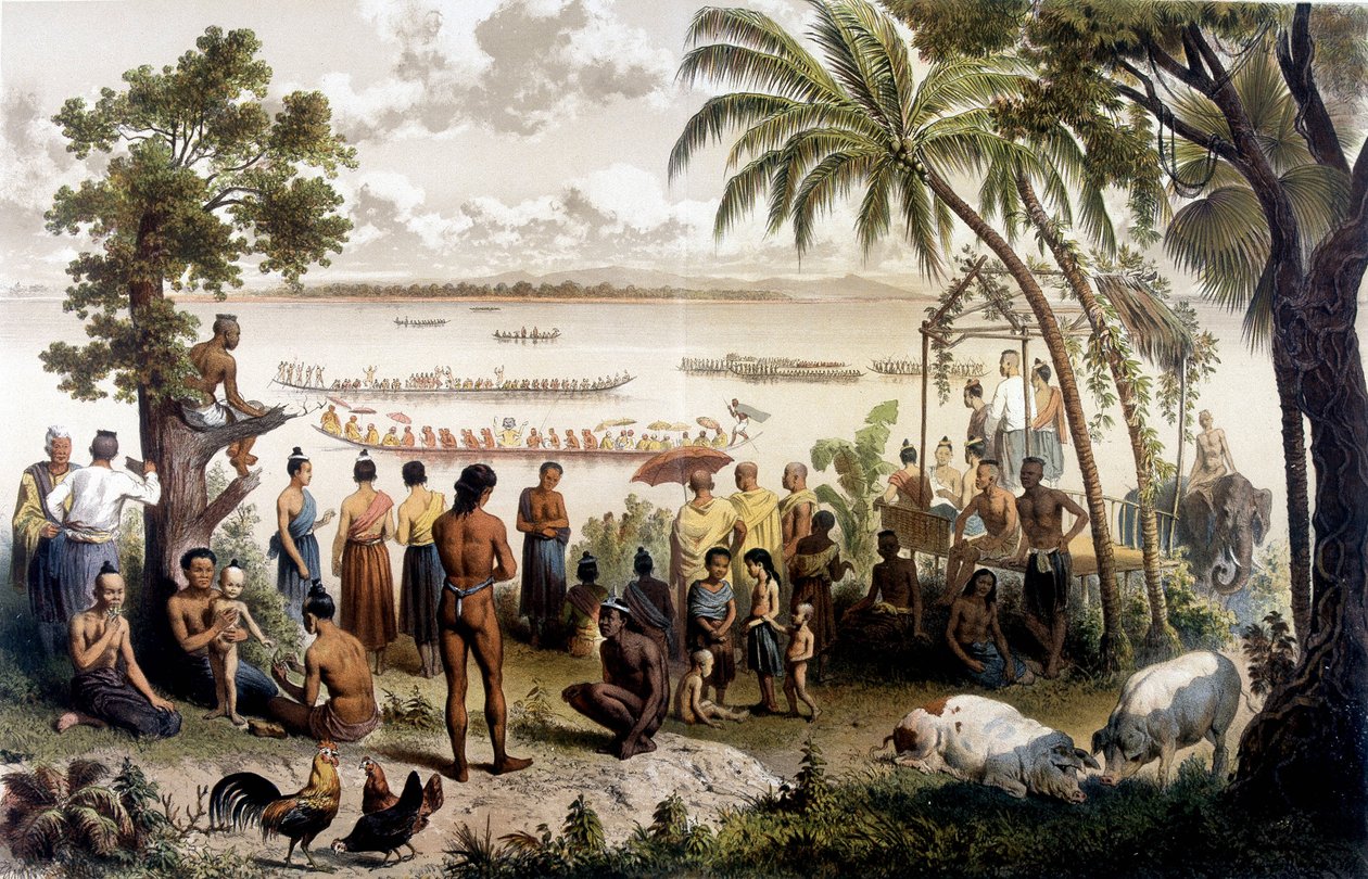 Kanoløb i Bassac, Laos. Atlas over udforskningsrejsen til Indokina i årene 1866 - 1868, redigeret af F. Garnier af Unknown artist