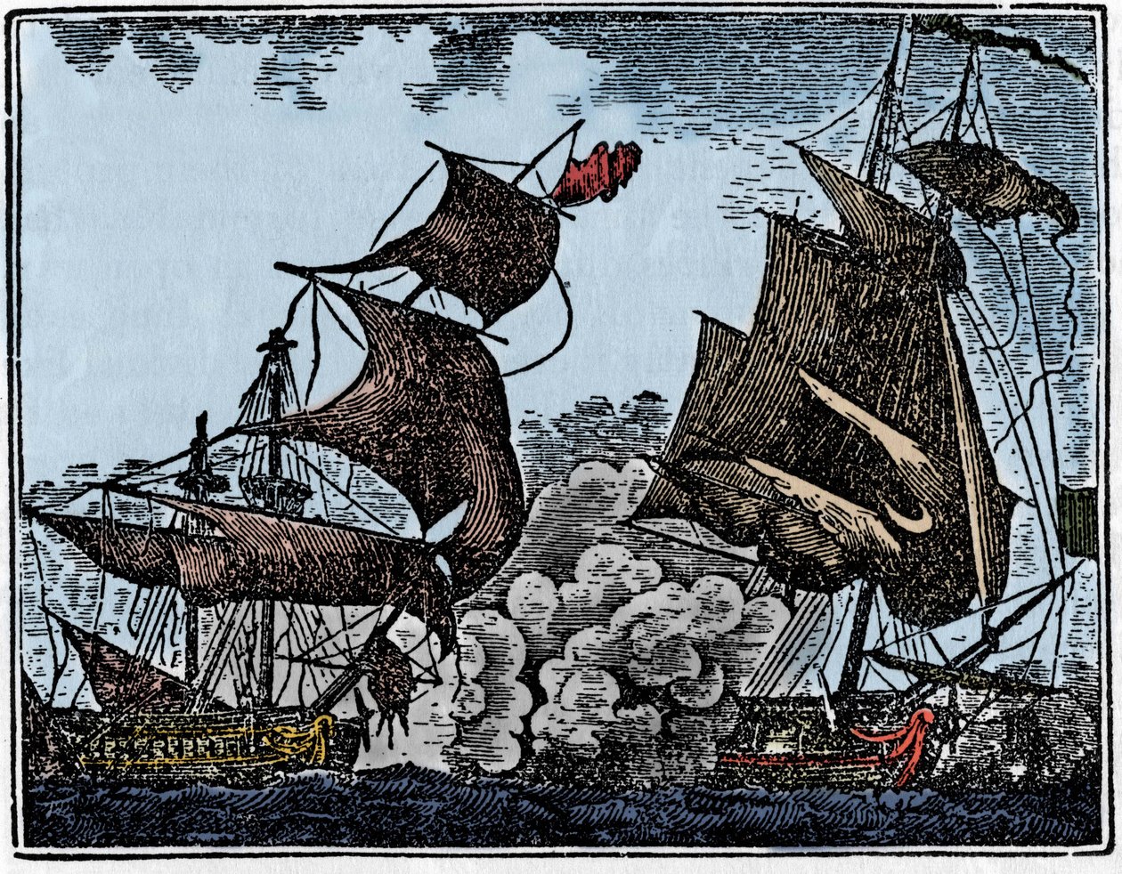 Kaptajn Thy angreb en Indien-galeon (kollision). af Unknown artist