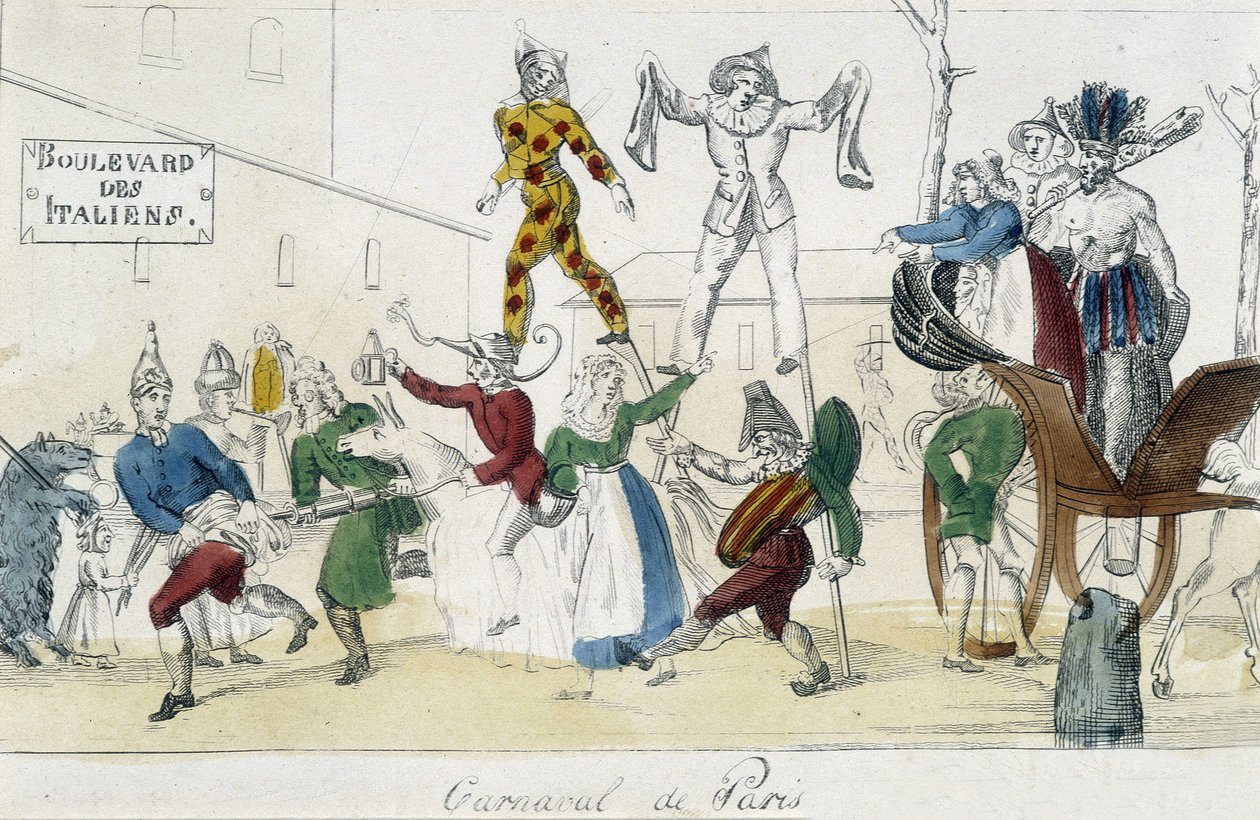 Carnival of Paris, boulevard des Italians - 1700-tals gravering, Carnavalet. af Unknown artist