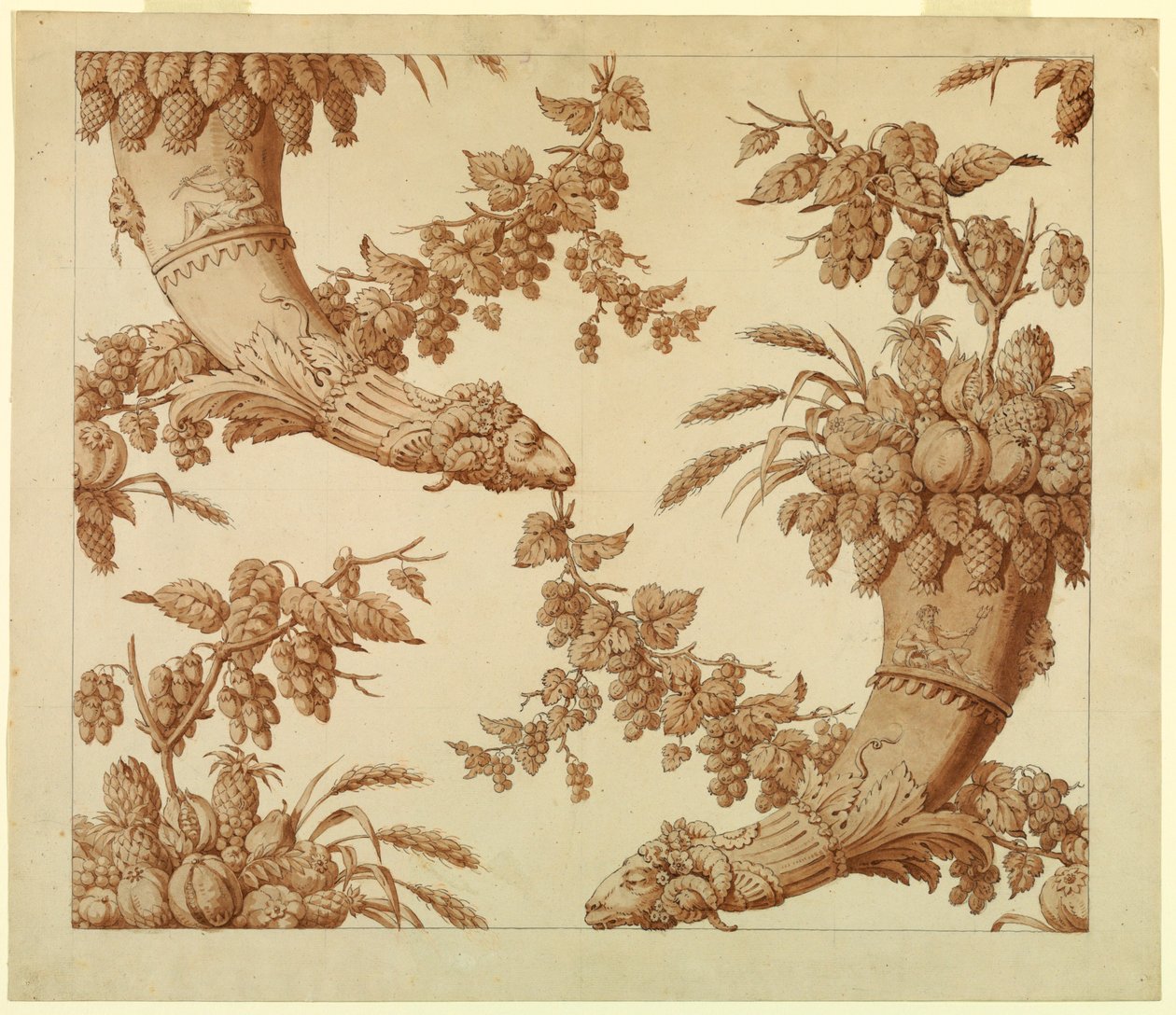 Tegnefilm for Silk Damask: Overflødighedshorn med Rams