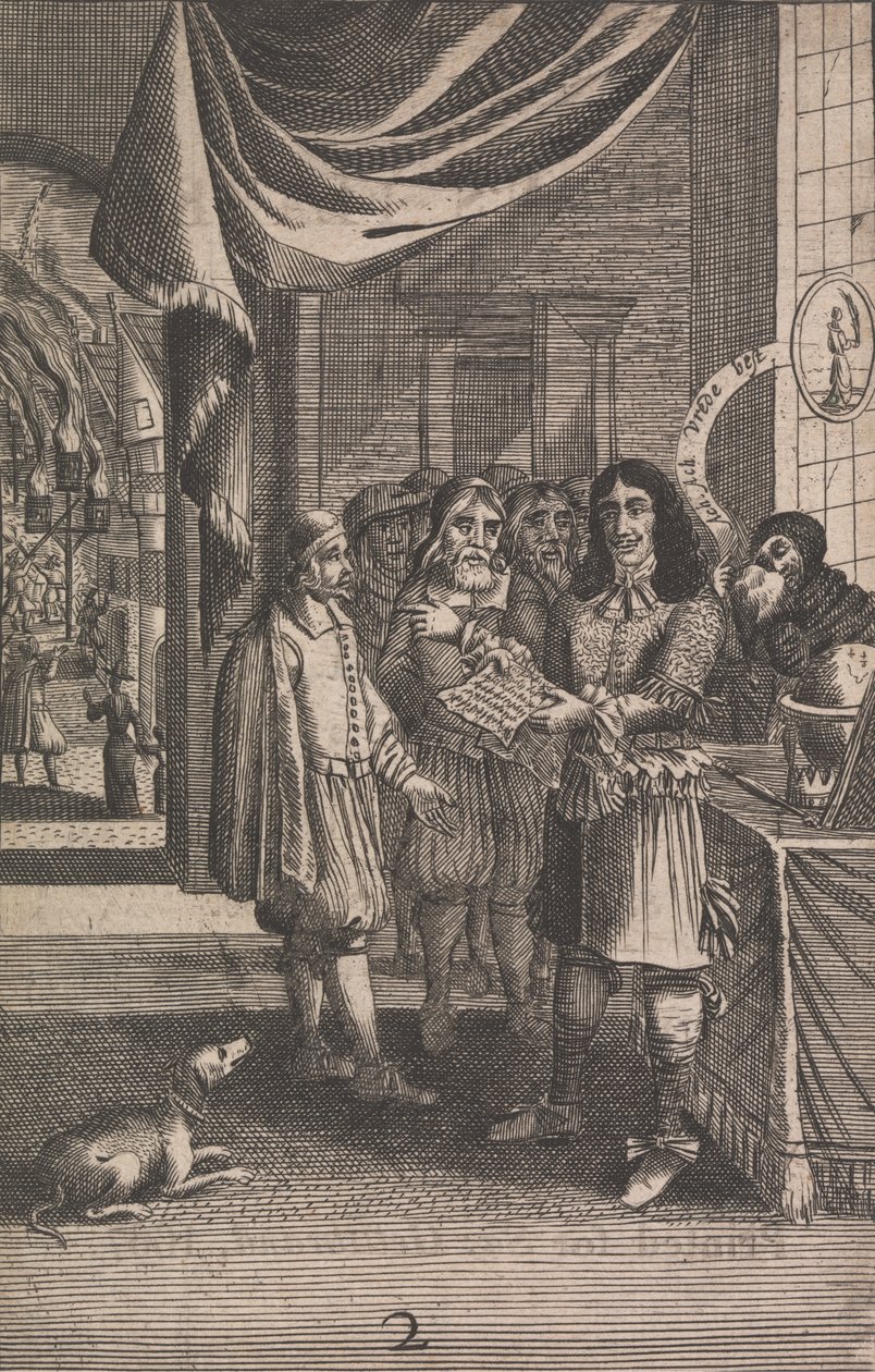 Tegnefilm, der viser Charles II og ilden af Unknown artist