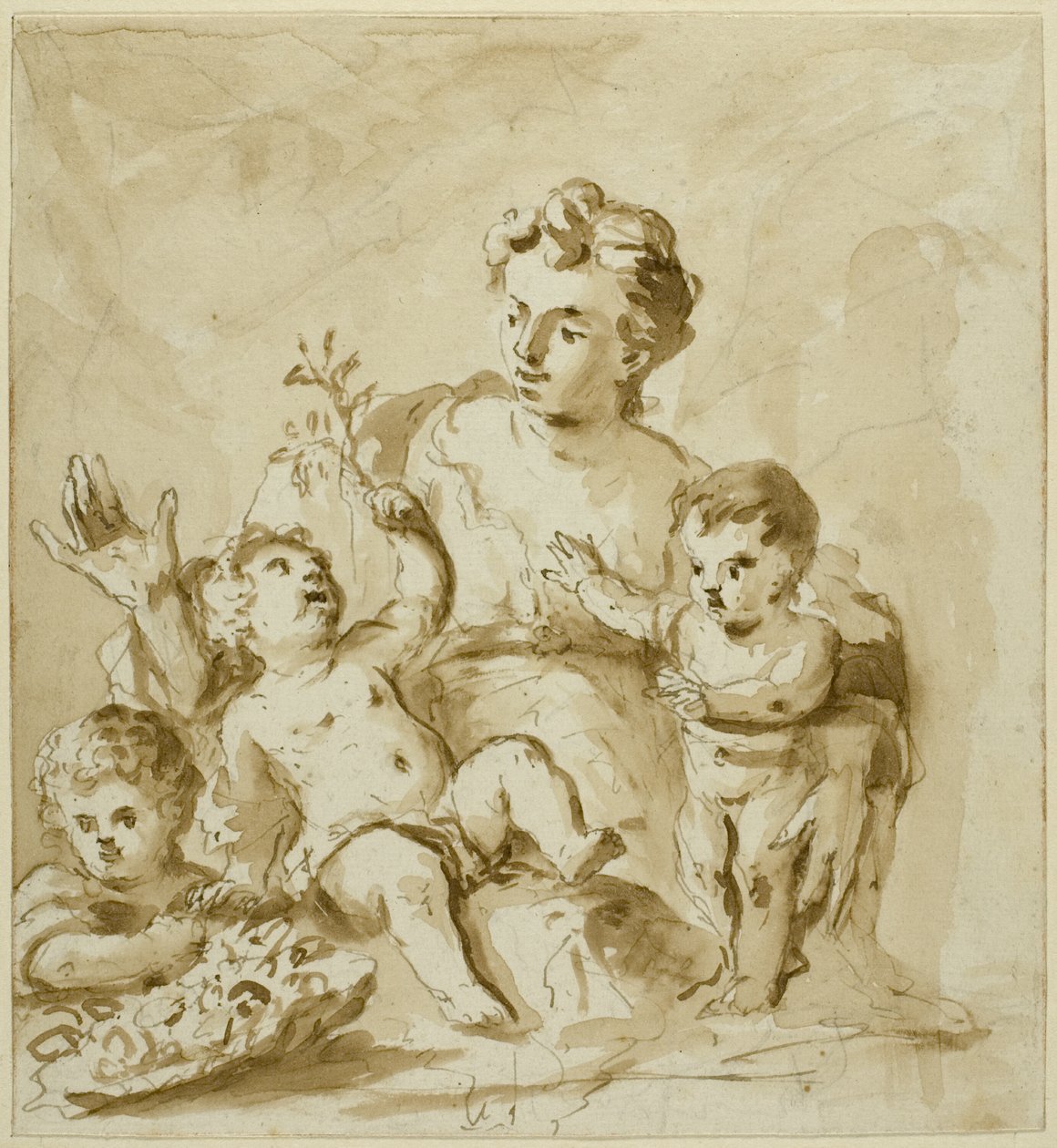 Velgørenhed med mor (mor med tre spædbørn) af Unknown artist