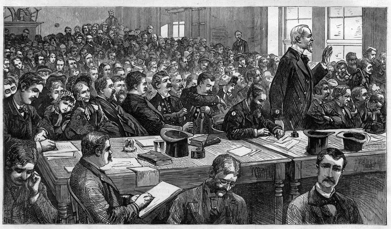 Charles Julius Guiteau (1841-1882), morder af den amerikanske præsident James Abram Garfield (1831-1881), under retssag i 1881, USA af Unknown artist