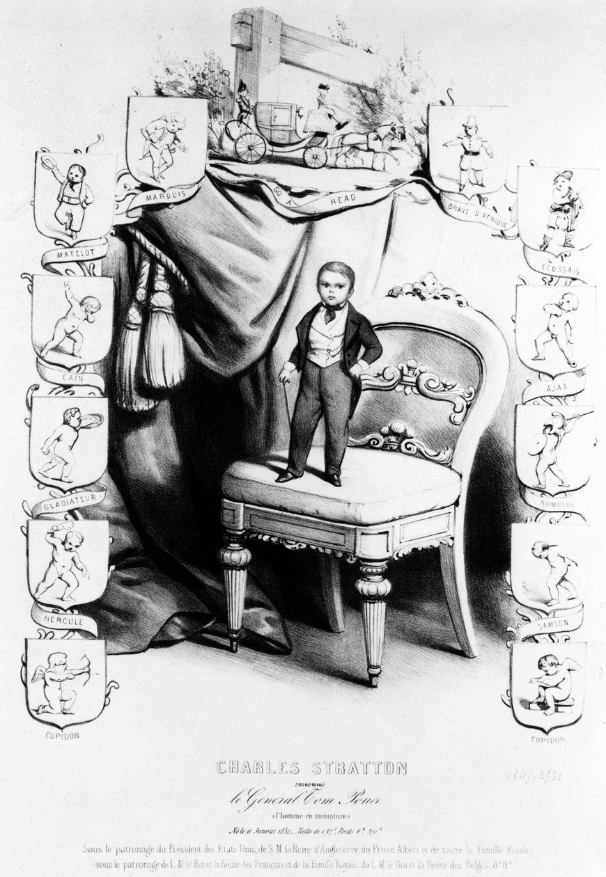 Charles Sherwood Stratton fik tilnavnet General Tom Thumb (General Tom Thumb) (1838-1883), den berømte dværg fra Barnum-cirkuset. af Unknown artist