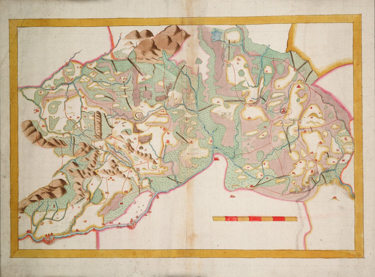 Kort over Leix og Offaly, Irland, ca. 1590 (papir, linned) af Unknown artist