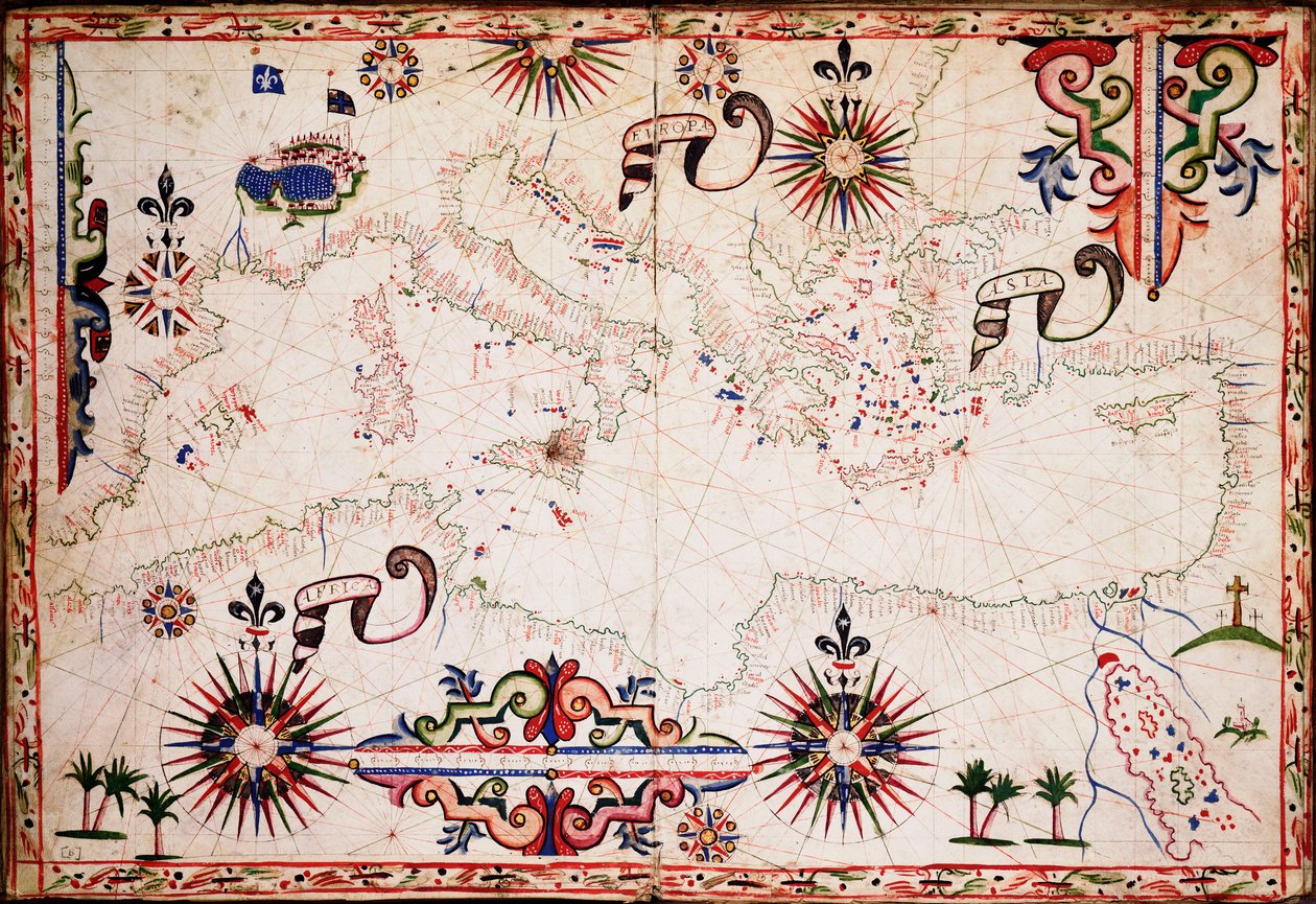 Kort over Middelhavet, Sortehavet og Det Kaspiske Hav, ca. 1620 (manuskript) af Unknown artist