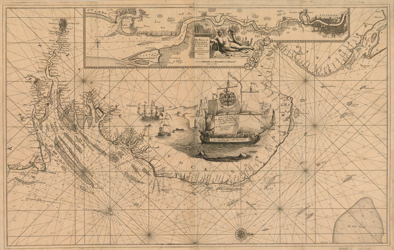 Kort over Themsen fra London til Noure-bøjen af Unknown artist