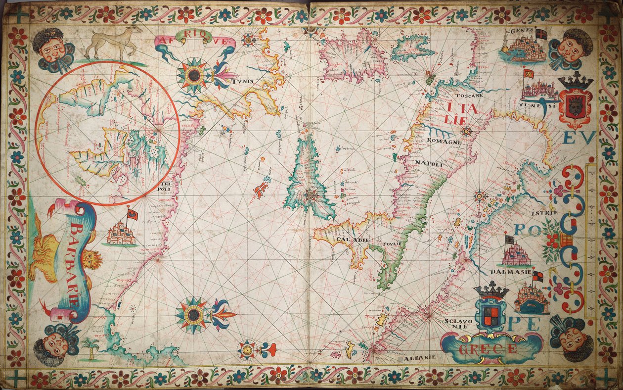 Kort over det sydlige Middelhav og Adriaterhavet, ca. 1600 (manuskript) af Unknown artist