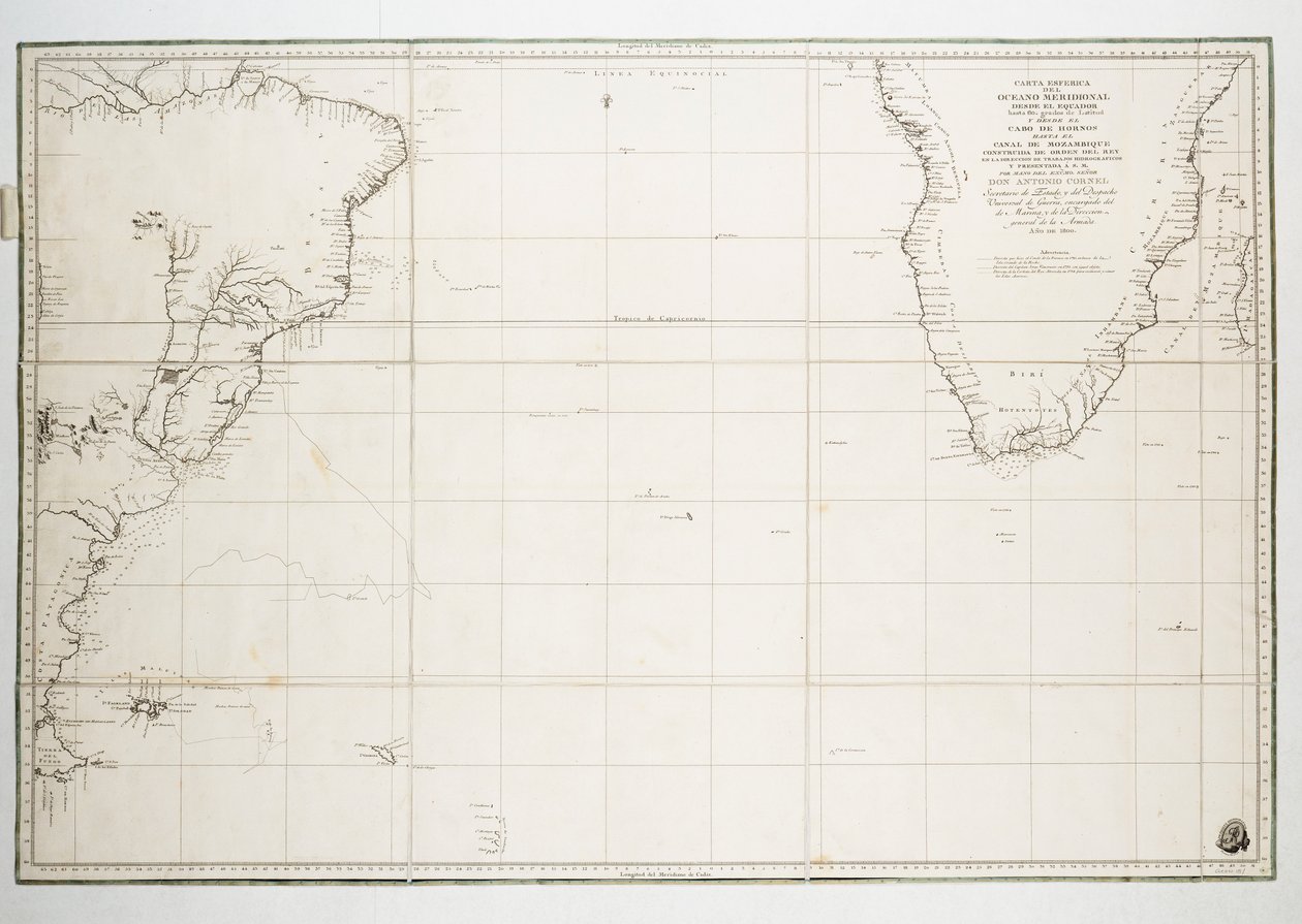 Kort over Atlanterhavet syd for ækvator af Unknown artist