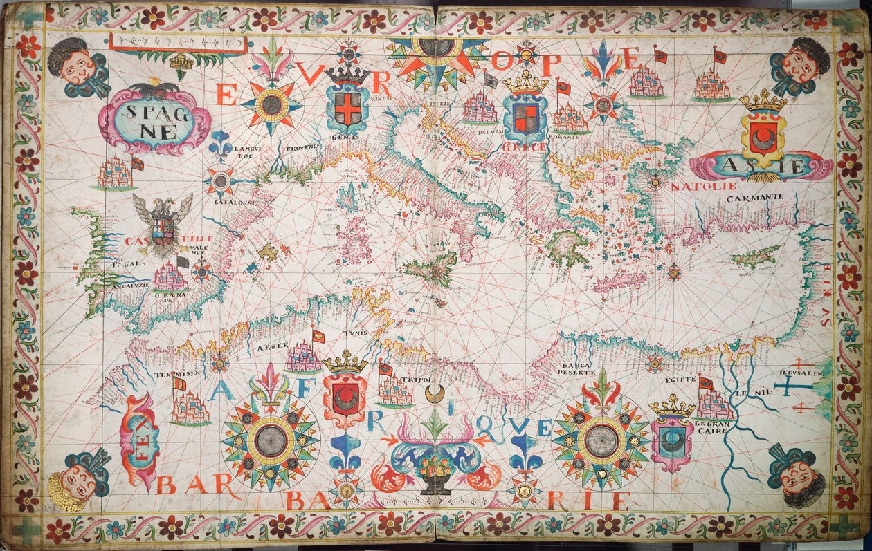 Kort over Middelhavet, Sortehavet og Det Kaspiske Hav, ca. 1600 (manuskript) af Unknown artist